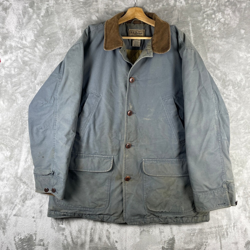 L.L. Bean Barn Jacket Men XL Blue Canvas Corduroy Collar Field Coat